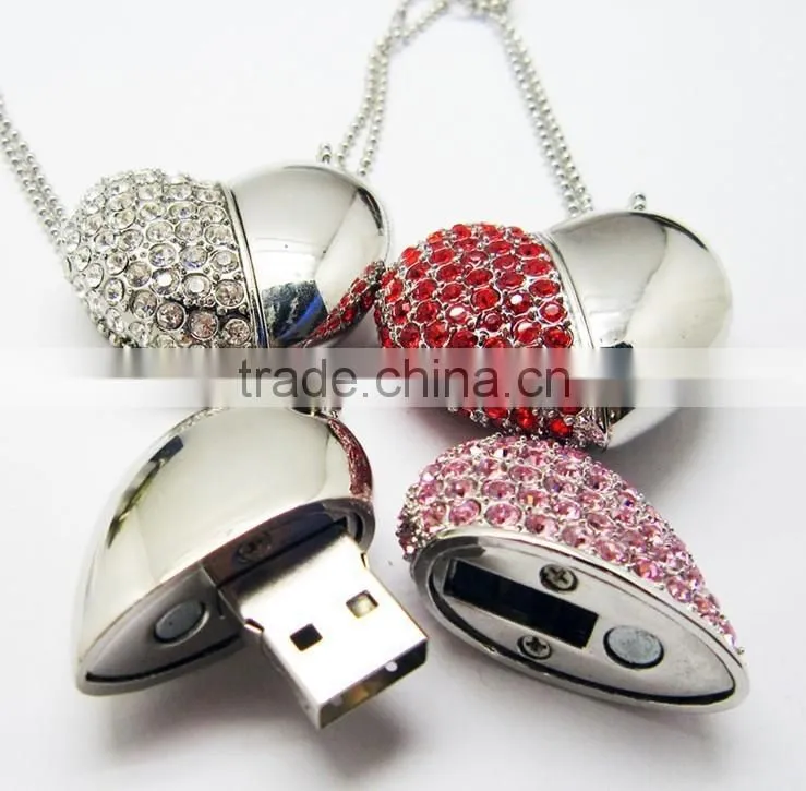 bulk 1gb 2gb 4gb diamond/jewelry heart shaped usb flash drives