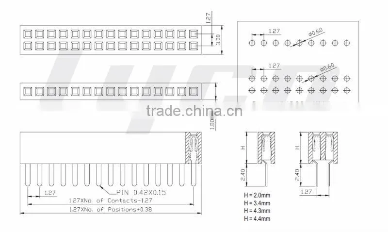 1.27mm pin female double row header connector