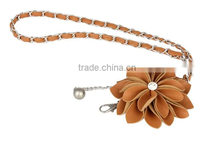 Fashion PU Flower Metal Waist Chain Female Belt SWF-W15062926