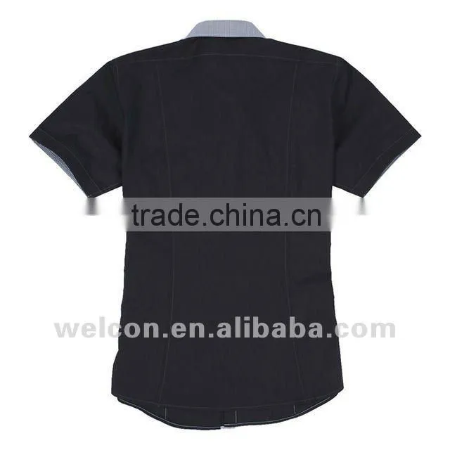 Latest European style popular casual black new stylish men's short sleeve cotton shirt