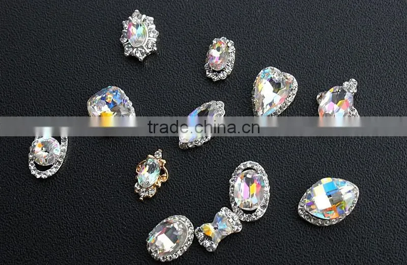 super shining big oval drop boat shape strass stone rainbow fire color nail accessory