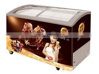 Best Seller Curved Double Door Sliding glass door Ice Cream Showcase Freezer