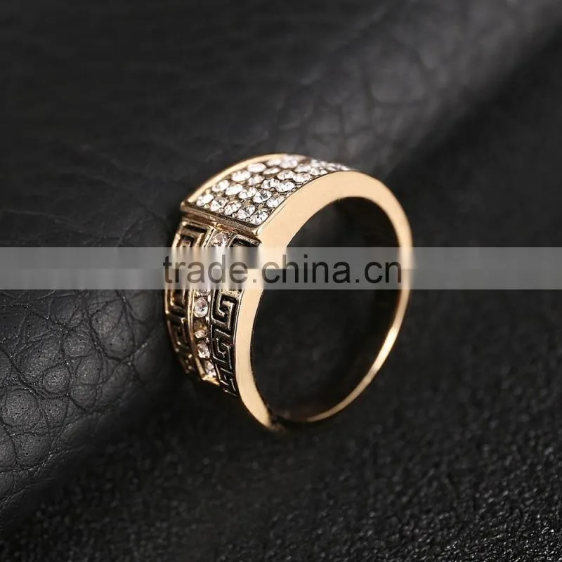 Vintage Wide One side Multirow Channel Crystal Gold Ring Both For Men And Women