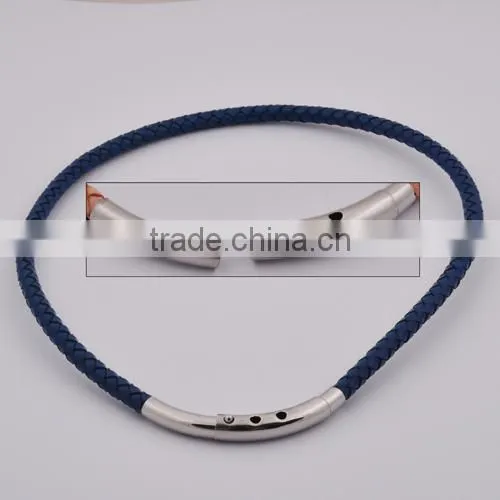 Fashion Stainless Steel Magnetic Brown Leather Necklace