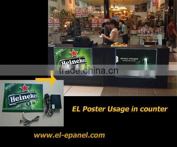 acrylic el poster / el advertising with acrylic frame ,sucked on the glass