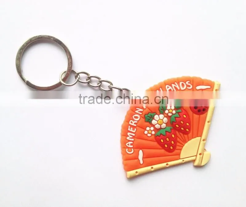 Wholesale Fan Shaped Fruit Printing Soft Rubber PVC Metal Key chain