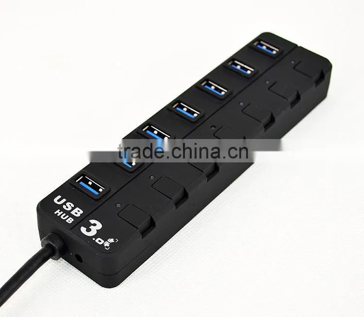 High Capacity usb por hub, 7 port usb hub 3.0 with individual on/off switches and LED Lights for computer accessories