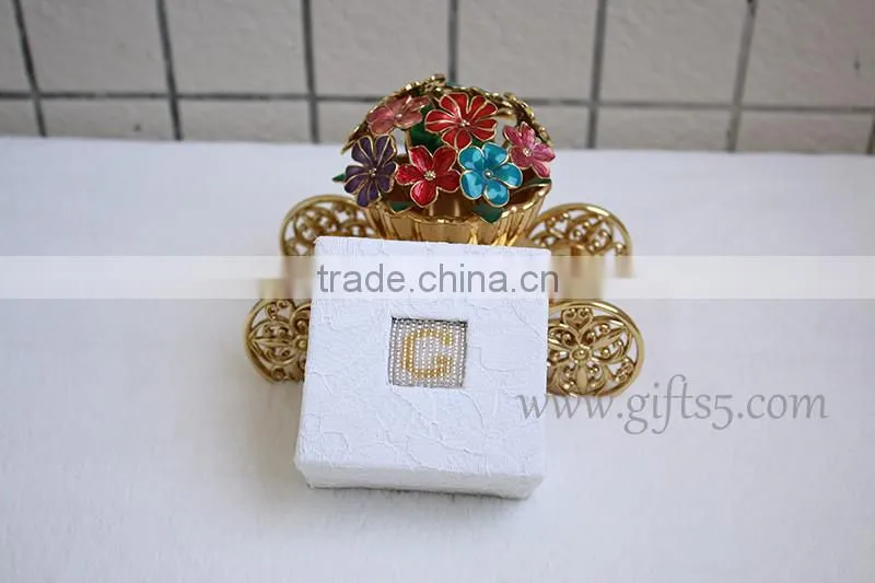Elegant white wedding jewelry gift boxes with beaded name plate of G