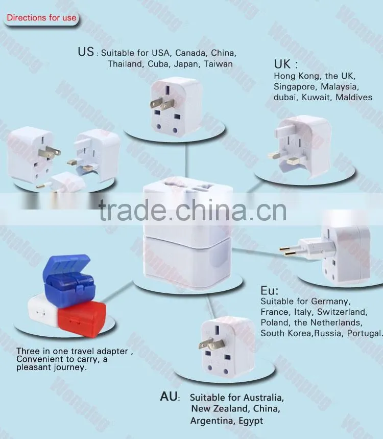 2016 New design Colourful universal travel Russia adapter with box
