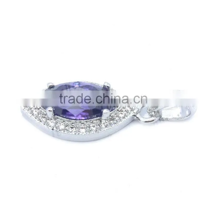 Dark amethyst stone pendant with micro pave setting white zircon in 925 sivler