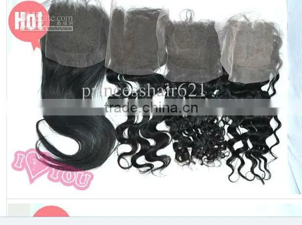 Middle parting 100% human wholesale silk lace closure hair