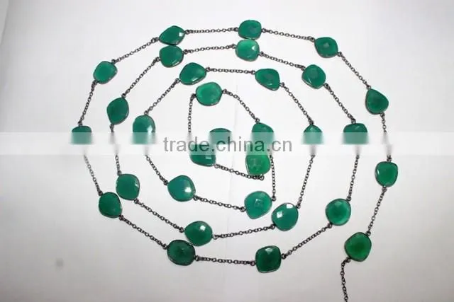 Green onyx fancy Bezel Beads Chain Garland