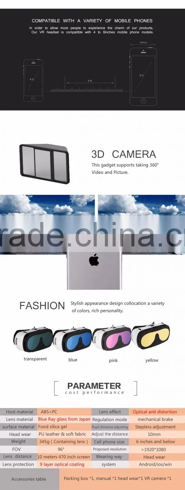 2016 HTOMT Plastic Google Cardboard VR 3D Glasses 9D VR cinema