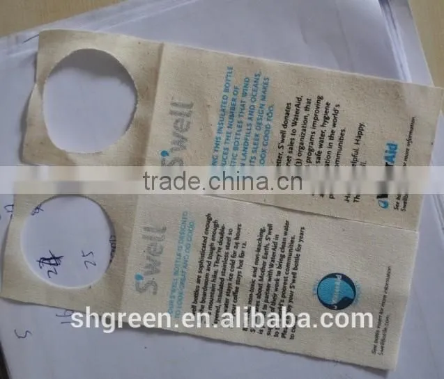 Silk screen printing cloth tags with die-cut hole for wine bottle
