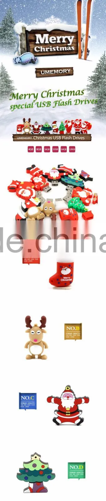 Christmas tree usb flash drive,64gb usb Christmas gift deer shape usb drives1gb