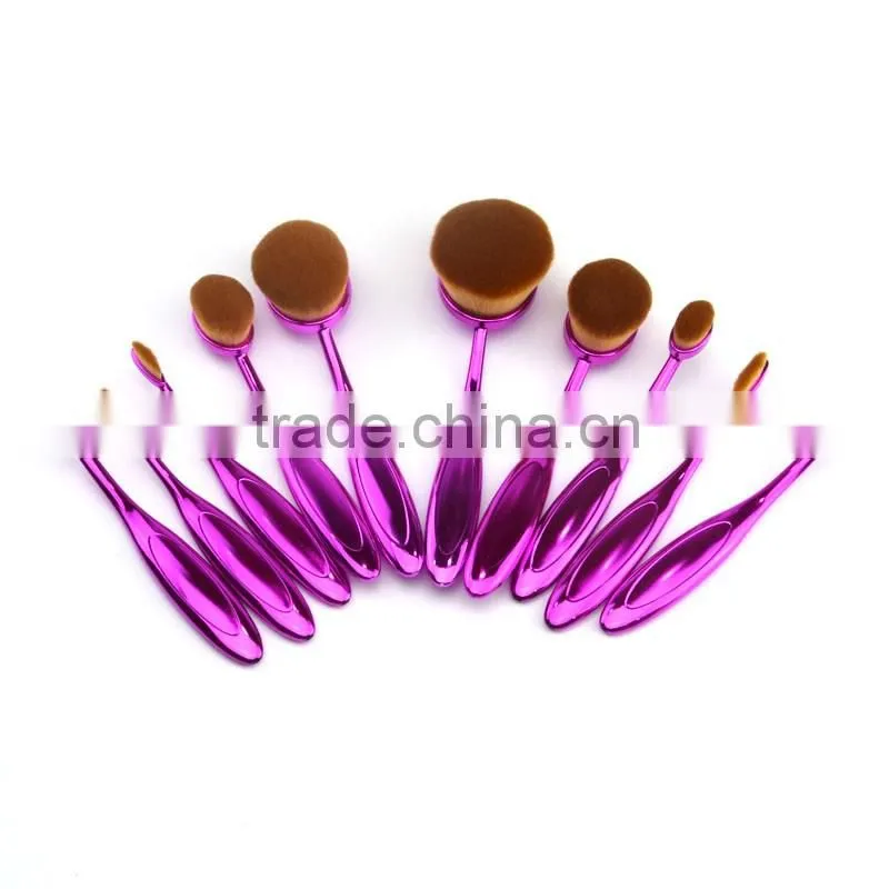 10pcs oval brush set plastic handle soft synthetic hair foundation powder tooth brush shape makeup set