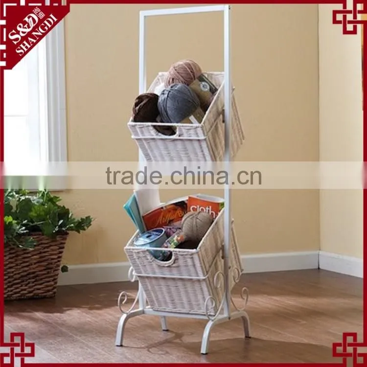 Elegant white metal & rattan craft multi-function newspaper magazine rack