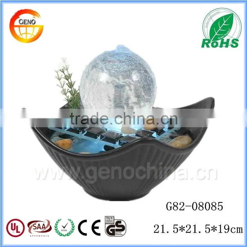 home decoration crafts Ceramic material table fountain with Glass Crystal ball