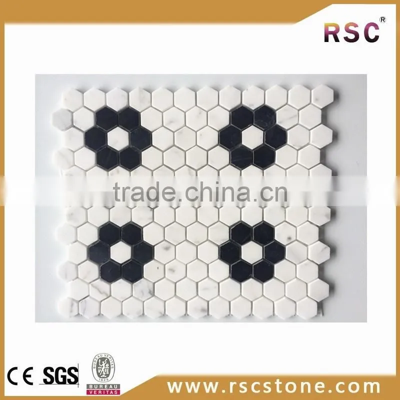 White hexagon marble mosaic tile
