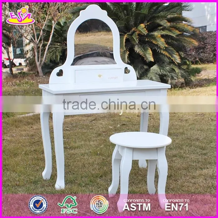 2017 New design youth bedroom white solid wooden dressing table chair W08H072