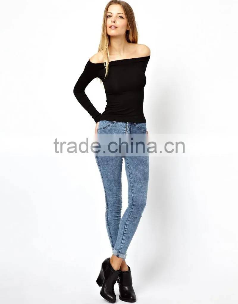 China factory OEM ODM 2015 new fashion customized Off Shoulder Top With Long Sleeves