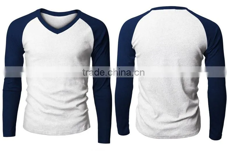 Long sleeves Men 100% v neck tshirt