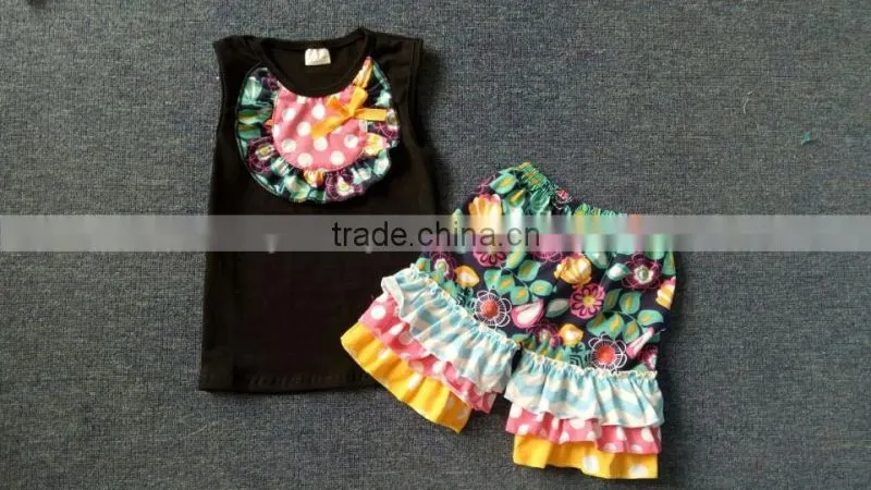 2017 boyi newest children cotton top match ruffle shorts summer clothes wholesale children clothing usa