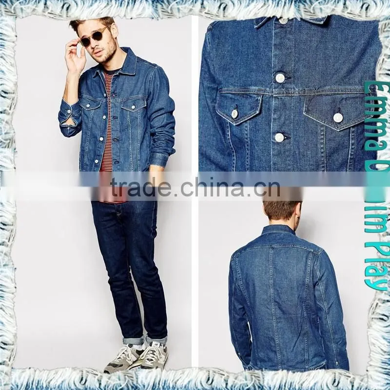 2016 Silver Button Blue Denim Males Classic Biker Style Jacket Top Customized Design