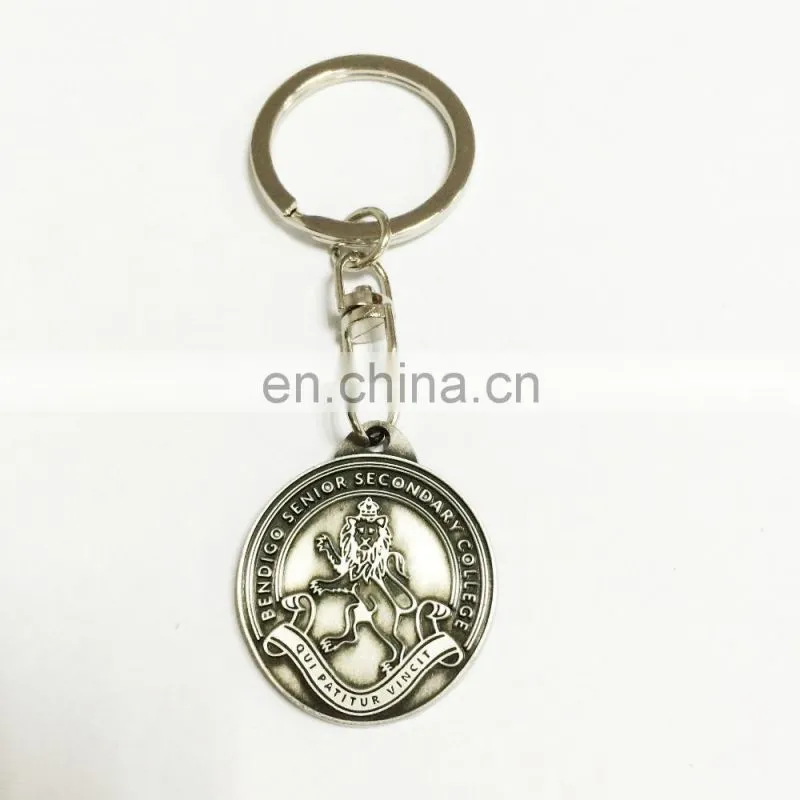 Custom metal key chain with customized logo in silver finish and colors attached with Lobster clasp