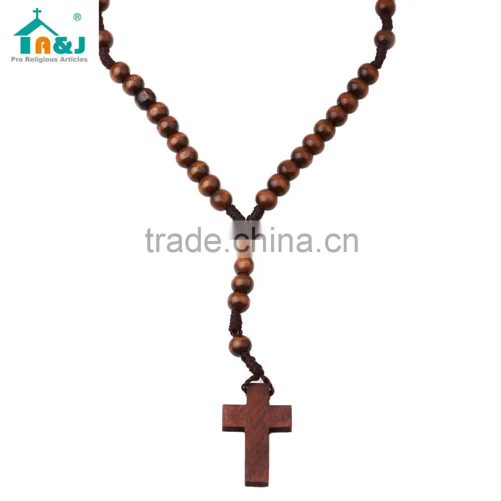 A&J Wood Rosary Catholic Necklace