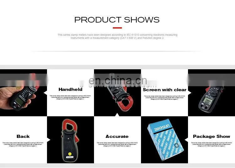 Allosun Handheld clamp meter digital AC DC Volt AC Amp OHM LCD Audible Diode Tester Portable Handheld Clamp Multimeter