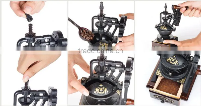 Manual Premium Coffee Bean Grinder of Solid Beech Wood Body and Heavy Duty Steel Adjustable From Coarse to Fine Grind