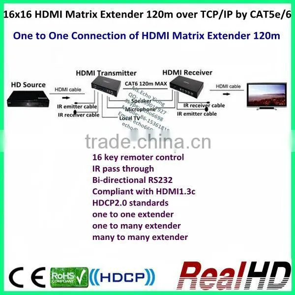 2015 16x16 HDMI Extender 120m over TCP/IP by CAT5e/6
