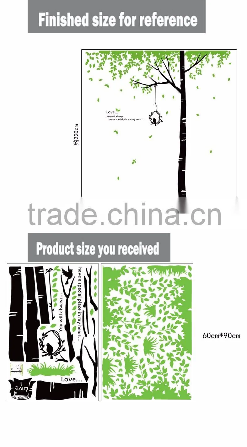 Removable Wall Stickers Environmental Green treetops study bedroom living room TV wall background trees bird dining wall sticker