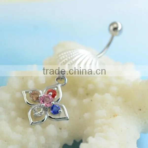 Multi-colour gems shells navel piercing stainless steel hypoallergenic hanging 14g belly ring