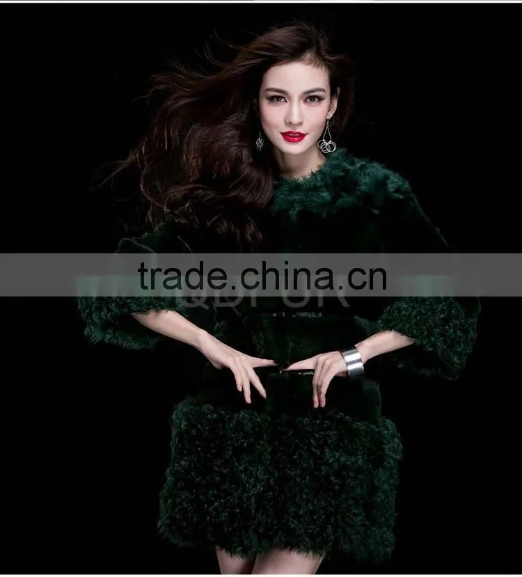 QD29641 New Design Rex Rabbit Fur Coats With Lamb Fur Trim