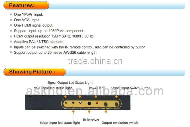 Component RGB YPbPr / VGA to HDMI 720P / 1080P PC to TV Upscaling Converter