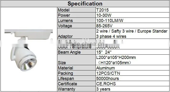 2016 Hot Sale LED Track Light 100LM/W 10-30W with 3 years warranty
