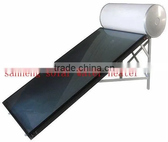 Pressurized flat panel solar hot water heater with blue chorme collector
