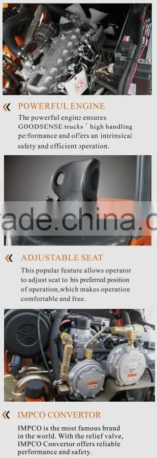 Made in China Features of Goodsense brand Gasoline Forklift Trucks for sale