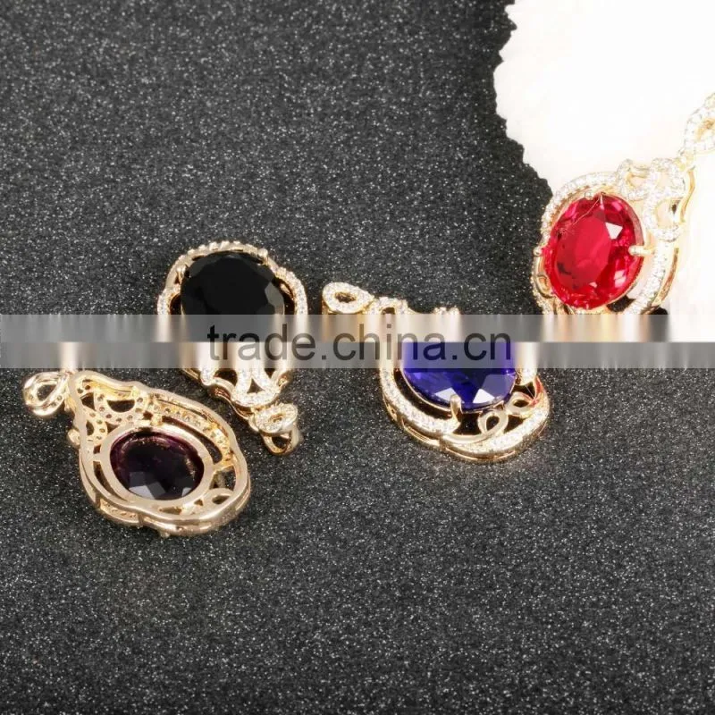 wholesale fashion jewelry 18k gold plated glass stone pendant with ruby