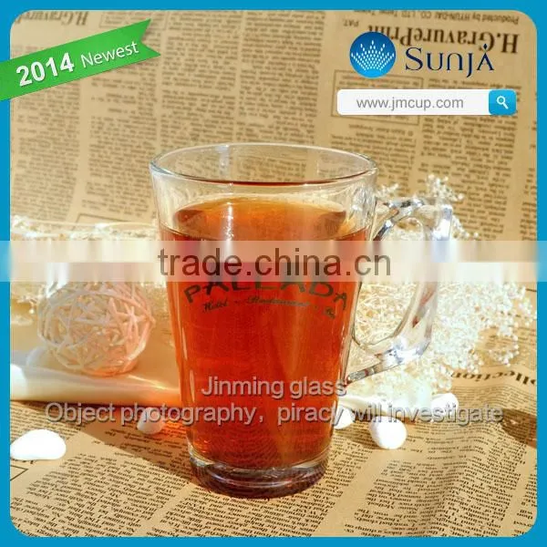 Hot sale custom logo creative color bottom handle glass coffee cup juice glass cup drinking glass cup