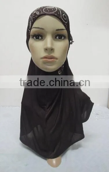 H274 latest one piece instant hijab with lace and rhinestones,muslim scarf