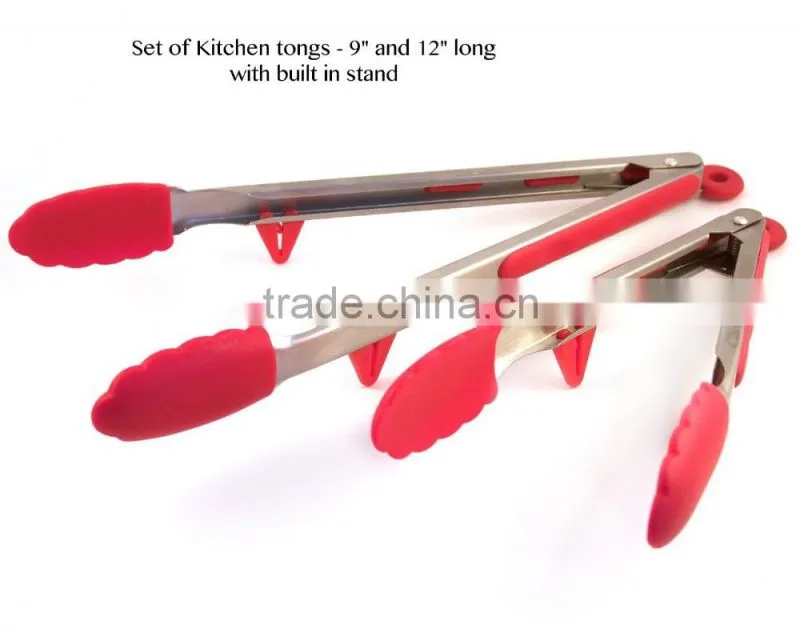 cooking utensils 9'' and 12' set of BBQ service silicone tongs