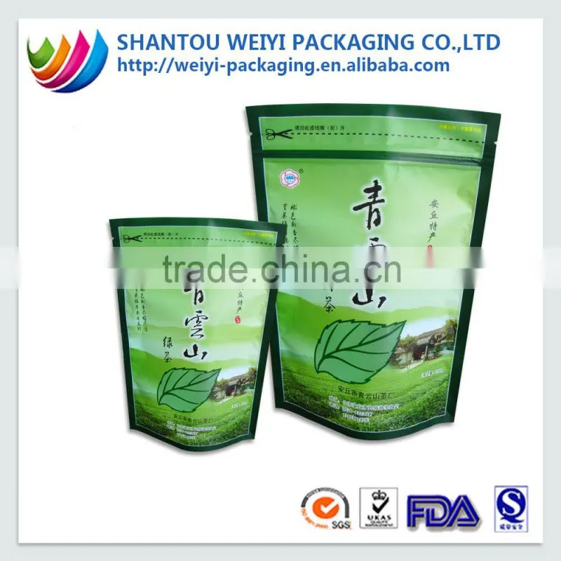 Laminated material green tea zip lock stand up pouches