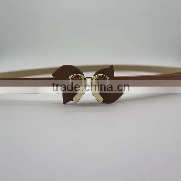Wholesale good quality cute bowknot alloy skinny leather belt for women