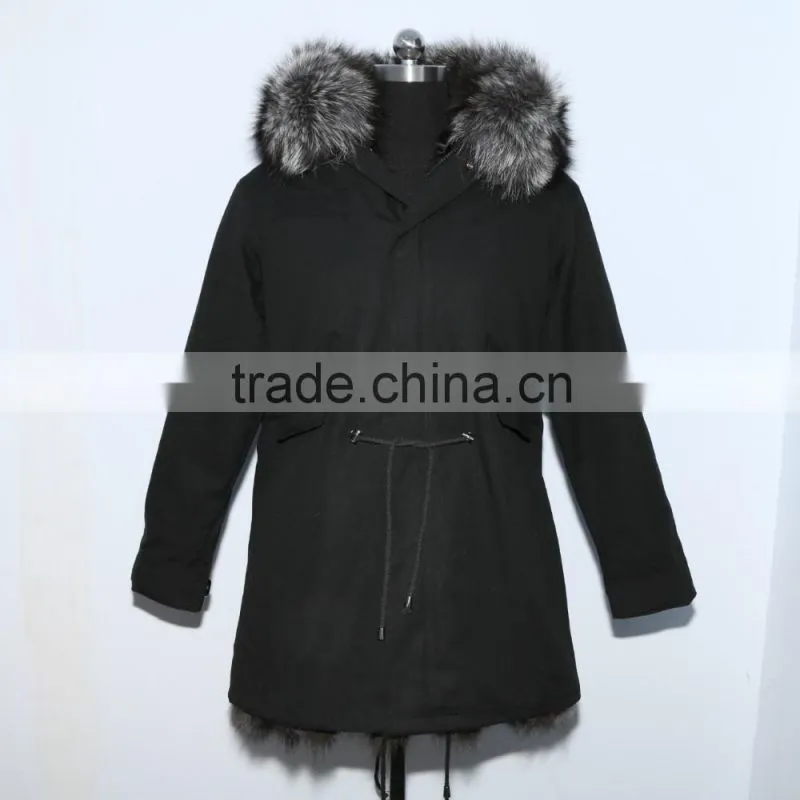 Wholesale price hot selling popular parka jacket with real silver fox fur hood trim