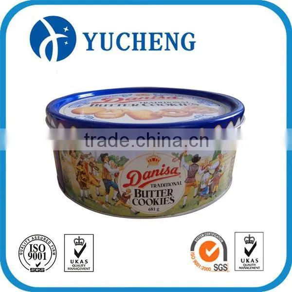 large round empty food storage tin can