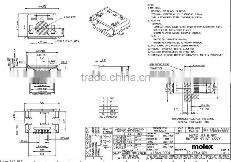 Conn Micro USB 47346-1001 0473461001