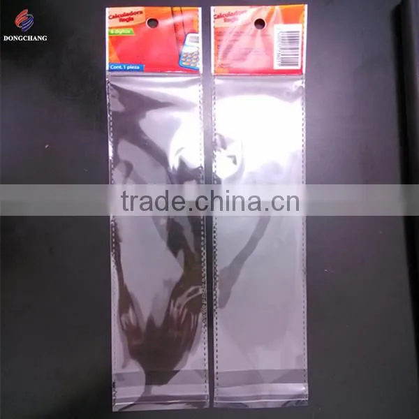 Self adhesive seal custom printed bopp plastic header bag with hang hole
